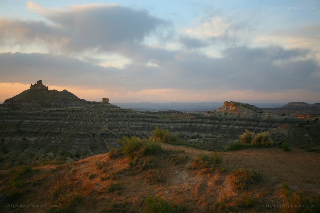 Desert landscape at sunset