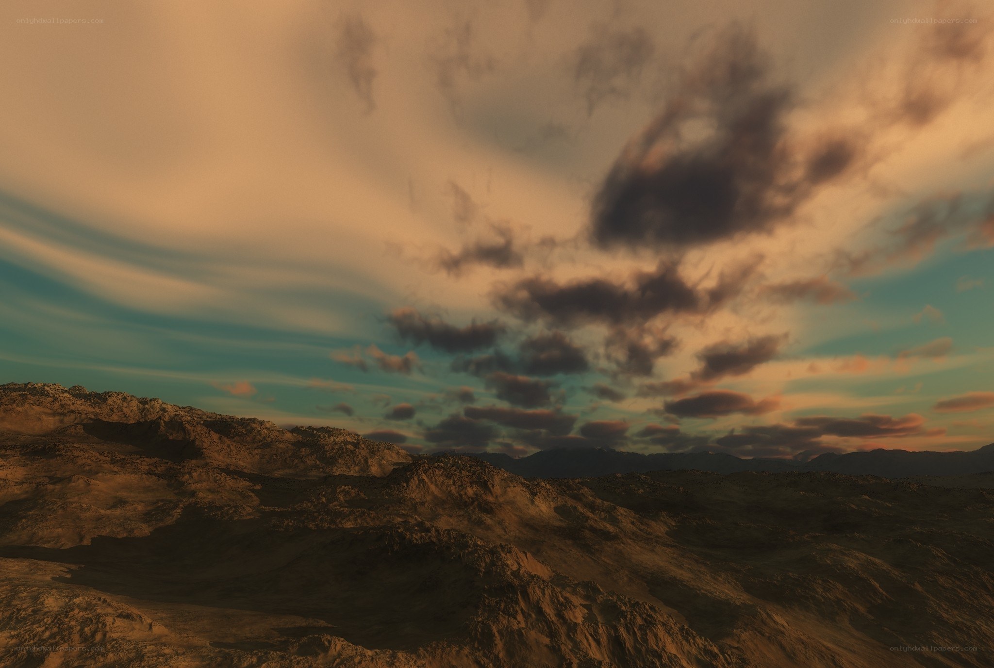 Desert landscape at sunset