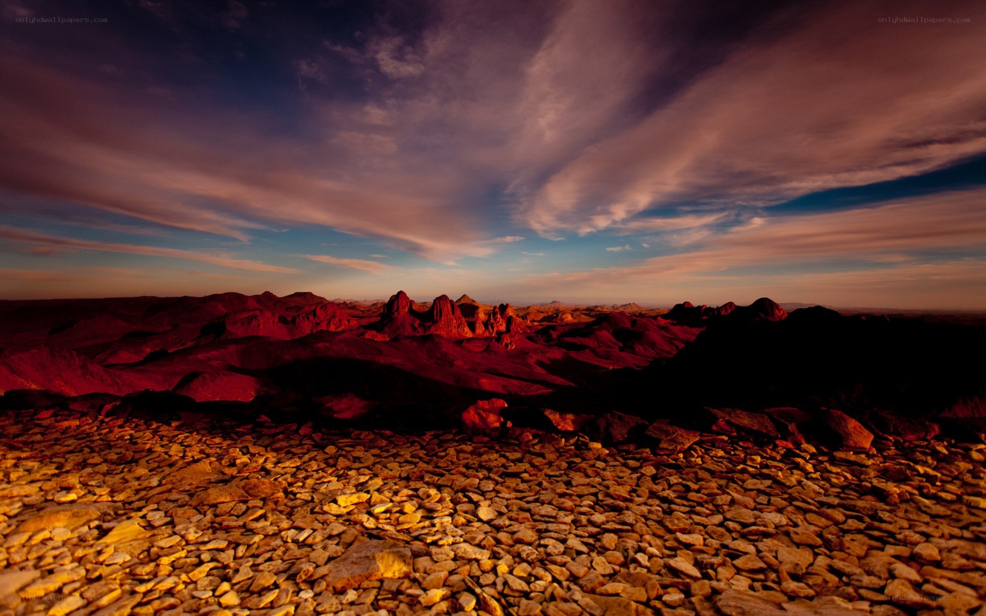 Desert landscape at sunset