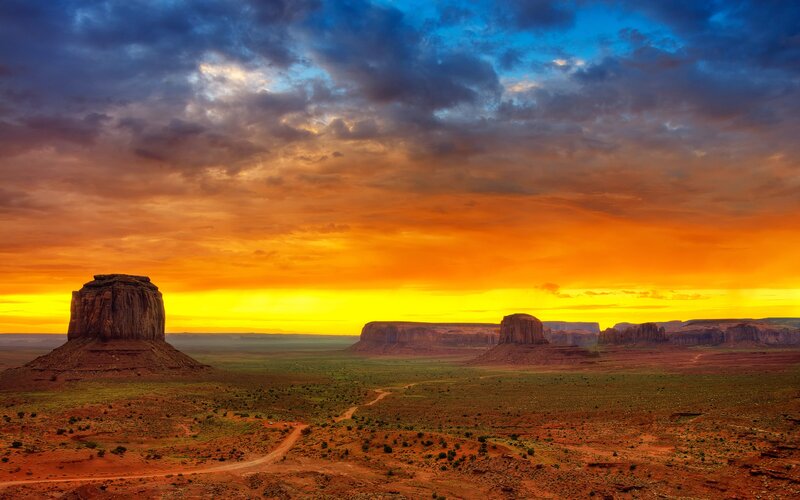 Desert landscape at sunset