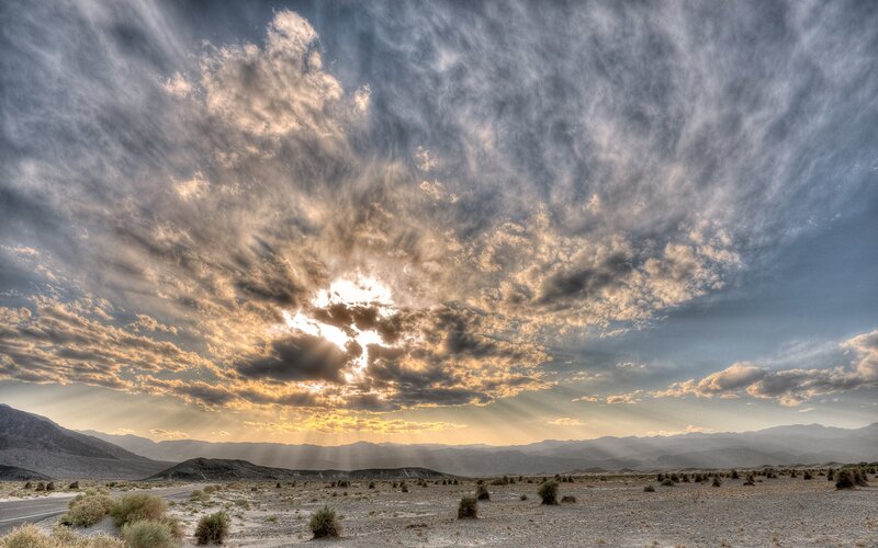 Desert Landscape at Sunset — Gray, Dramatic