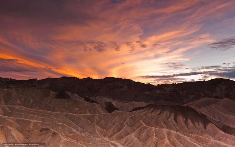 Desert Landscape at Sunset — Orange, Dramatic, Photograph, Mountains, Sky