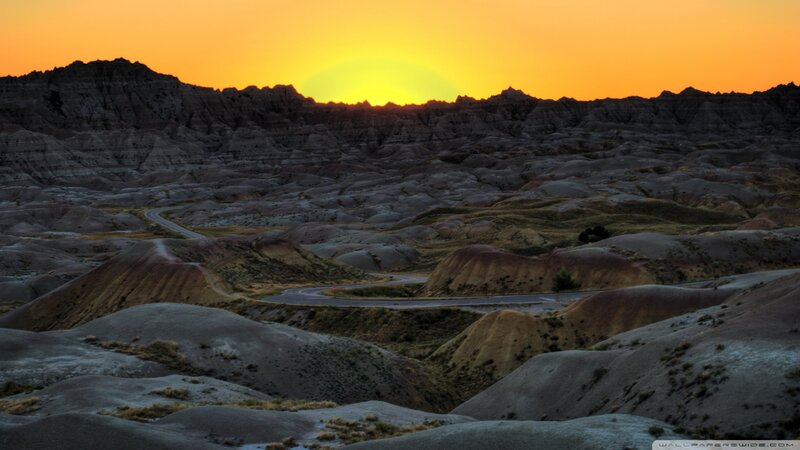 Desert Landscape at Sunset — Orange, Dramatic, Photograph, Road