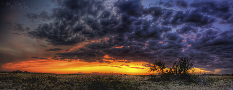 Desert Landscape at Sunset — Orange, Dramatic, Photograph