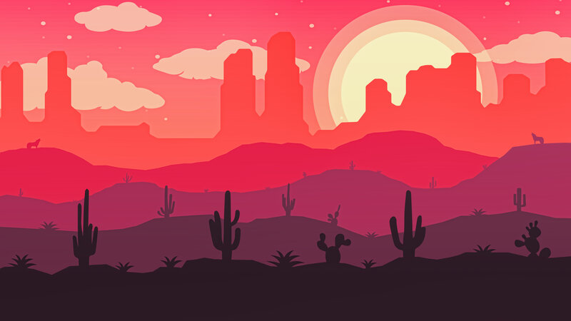 Desert Landscape at Sunset — Red, Dramatic, Digital Art