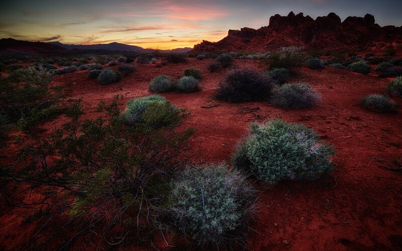 Desert Landscape at Sunset — Red, Dramatic, Photograph