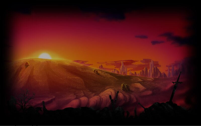 Desert Landscape at Sunset — Red, Dramatic