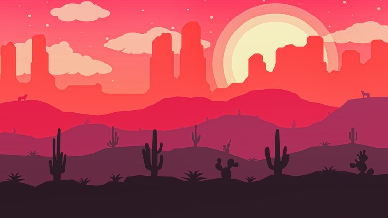 Desert Landscape at Sunset — Red, Dramatic, Vector Art