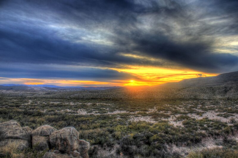 Desert Landscape at Sunset — Yellow, Dramatic