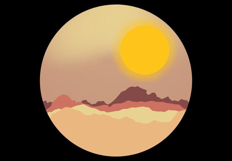 Desert Landscape at Sunset — Yellow, Serene