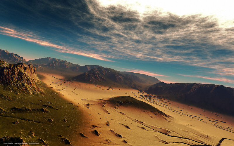 Desert landscape under cloudy sky