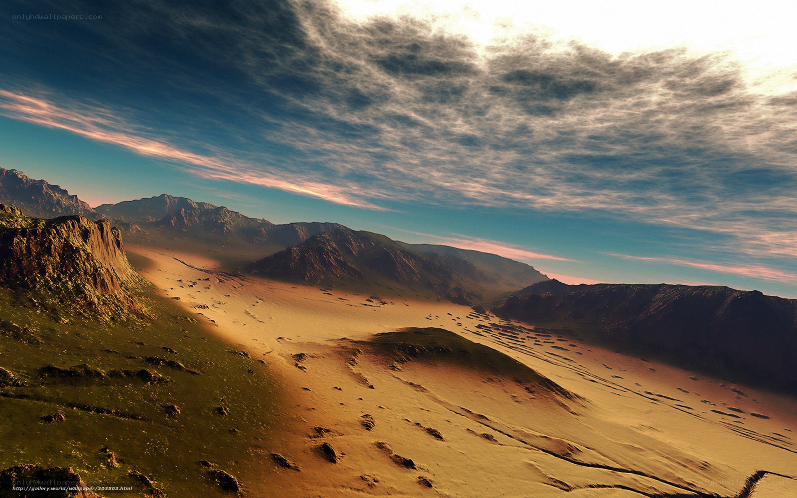 Desert landscape under cloudy sky