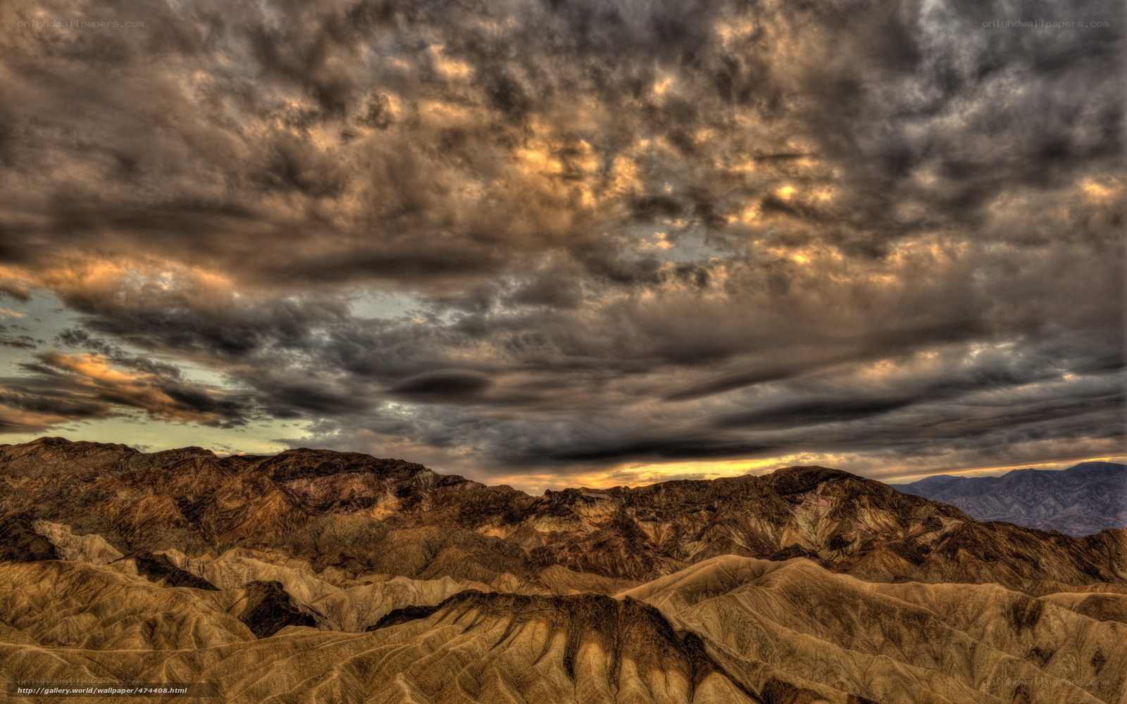 Desert landscape under stormy sky
