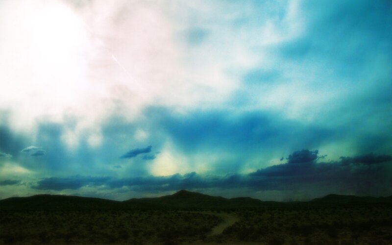Desert Landscape under Stormy Sky — Blue, Dramatic, Afternoon