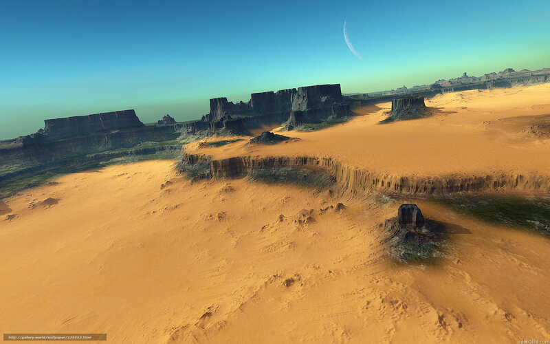 Desert landscape with alien moon