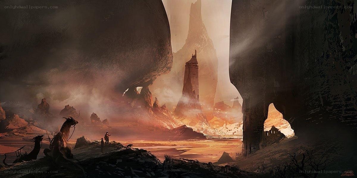 Desert landscape with ancient ruins