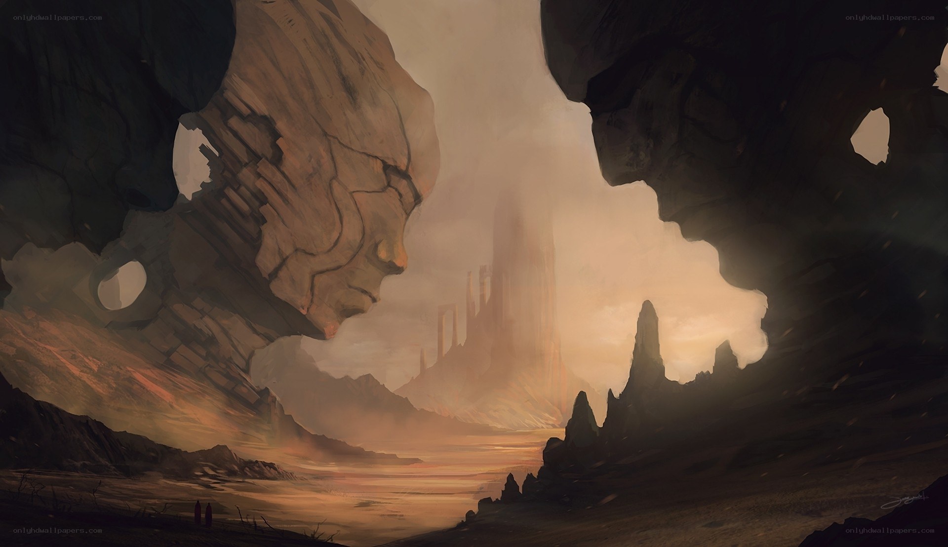 Desert landscape with ancient ruins