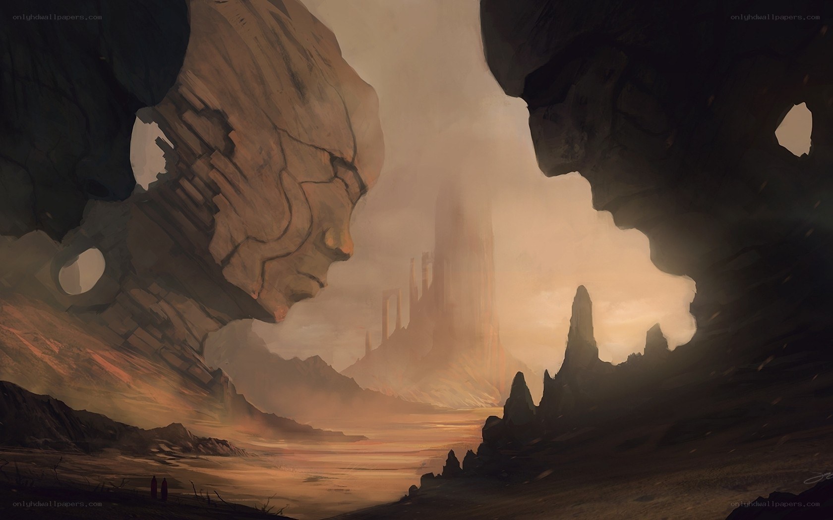 Desert landscape with ancient ruins
