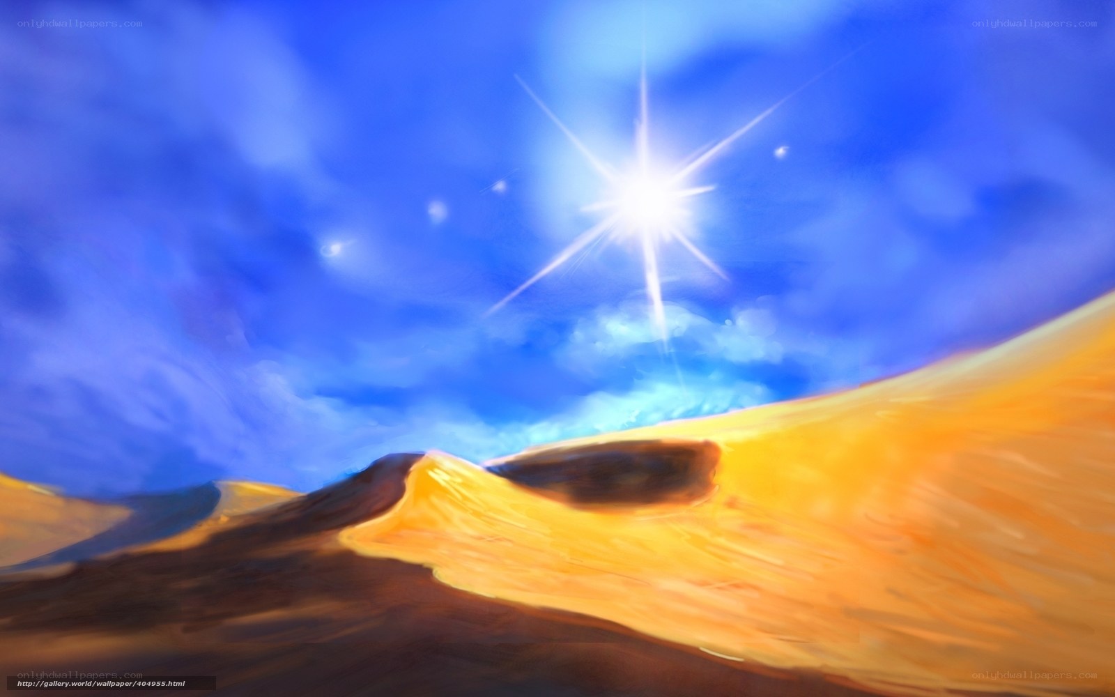 Desert landscape with bright sun