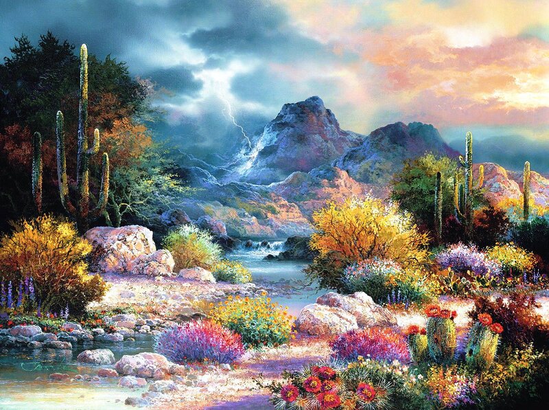 Desert Landscape with Cactus — Blue, Dramatic