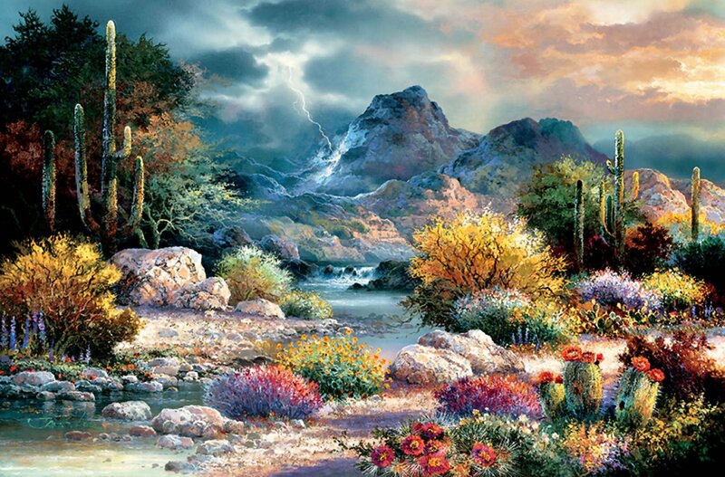 Desert Landscape with Cactus — Green