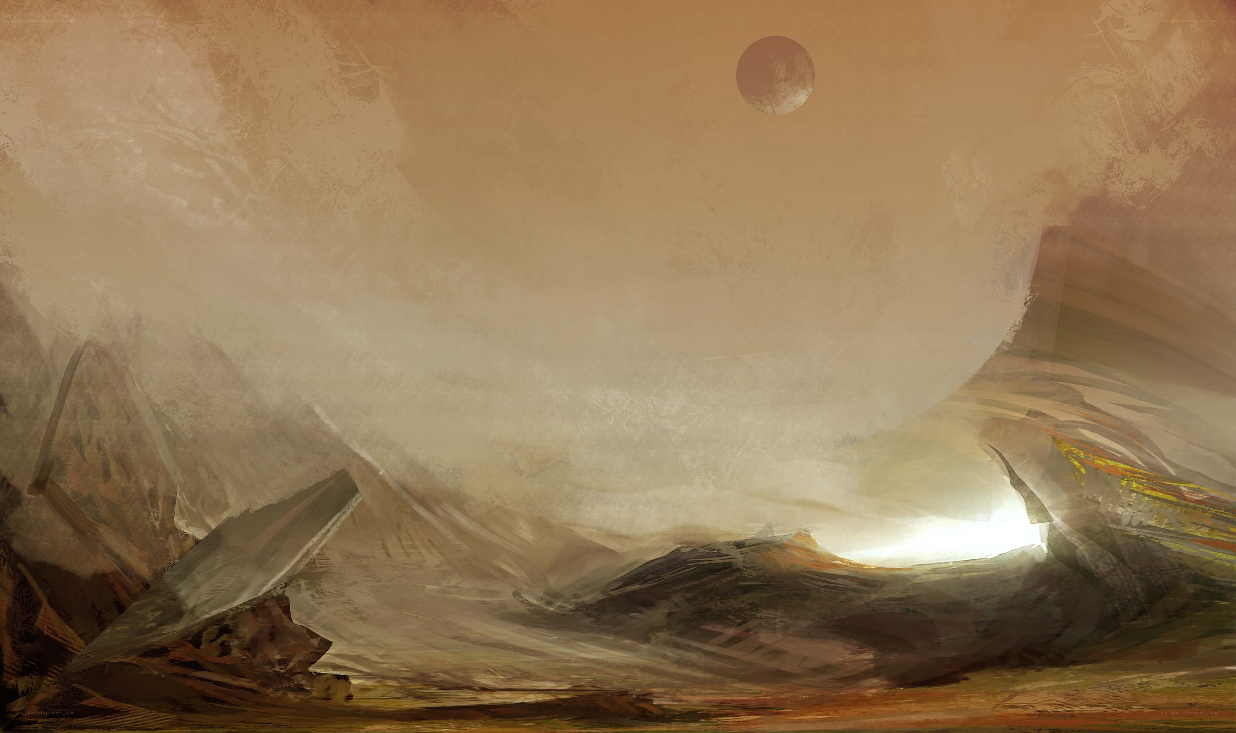 Desert landscape with celestial body