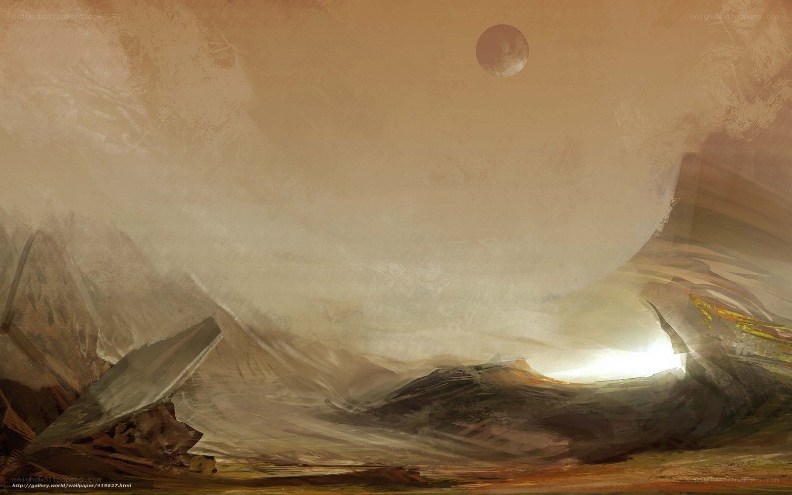 Desert landscape with celestial body