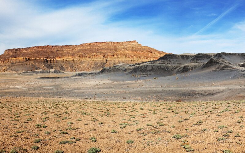 Desert Landscape with Cliffs — Blue, Arid, Afternoon