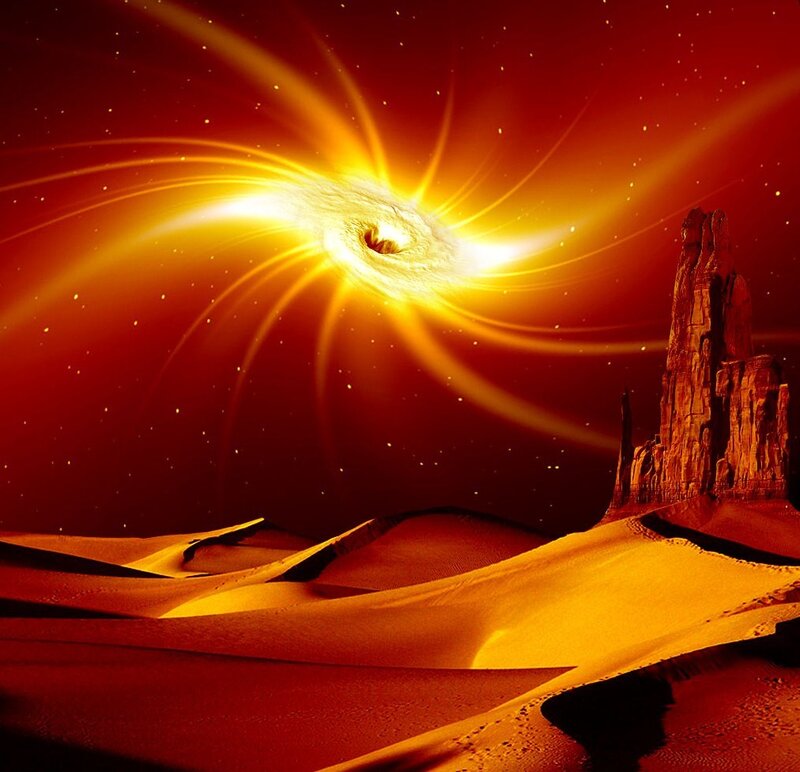 Desert landscape with cosmic vortex