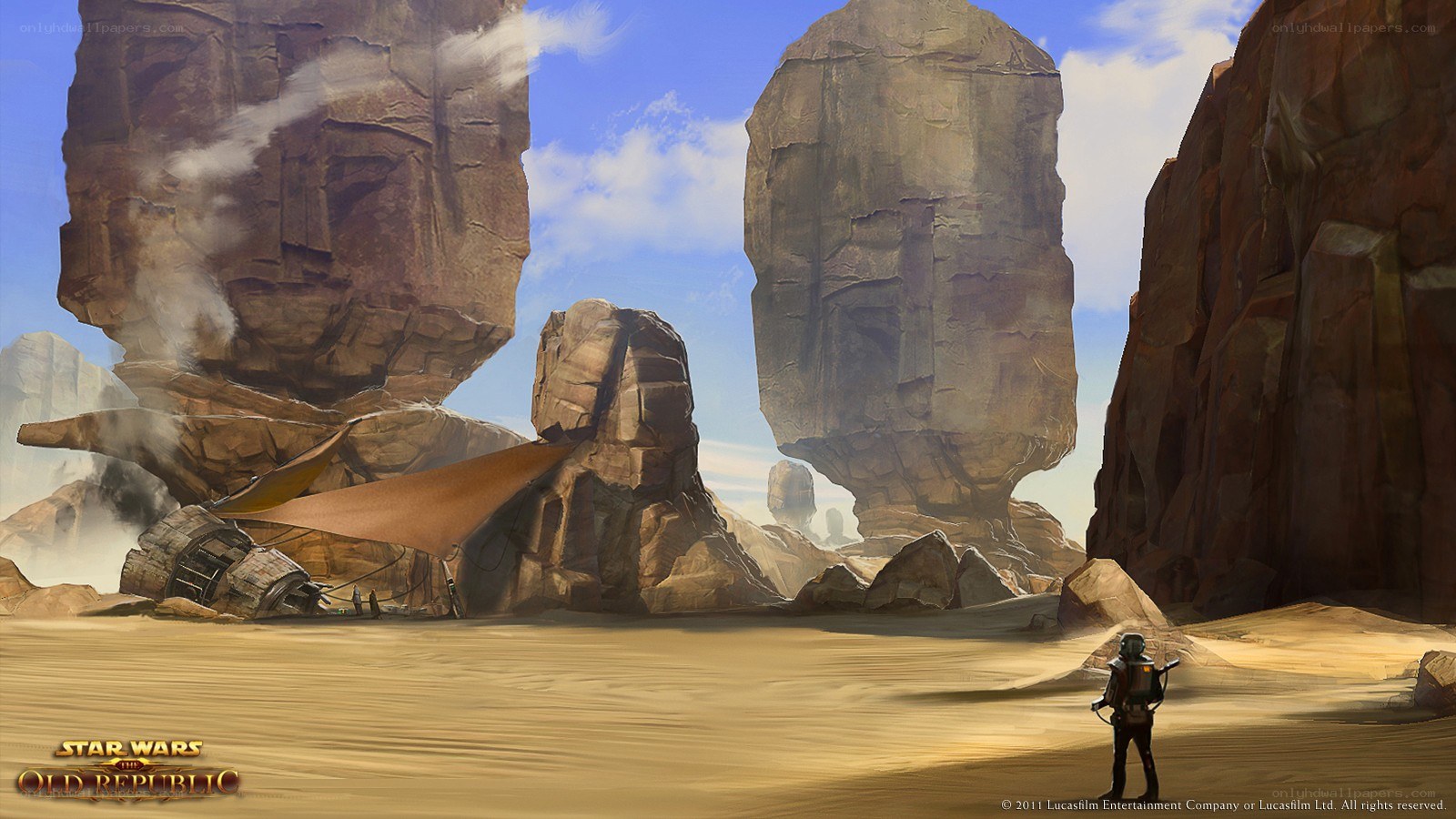 Desert landscape with crashed ship