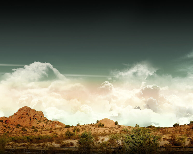 Desert landscape with dramatic clouds