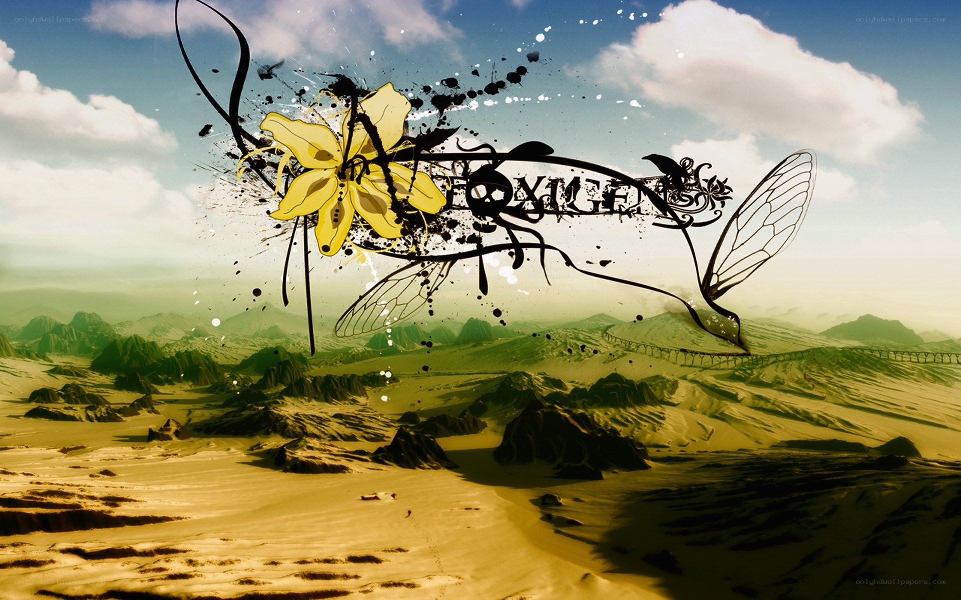 Desert landscape with floral art