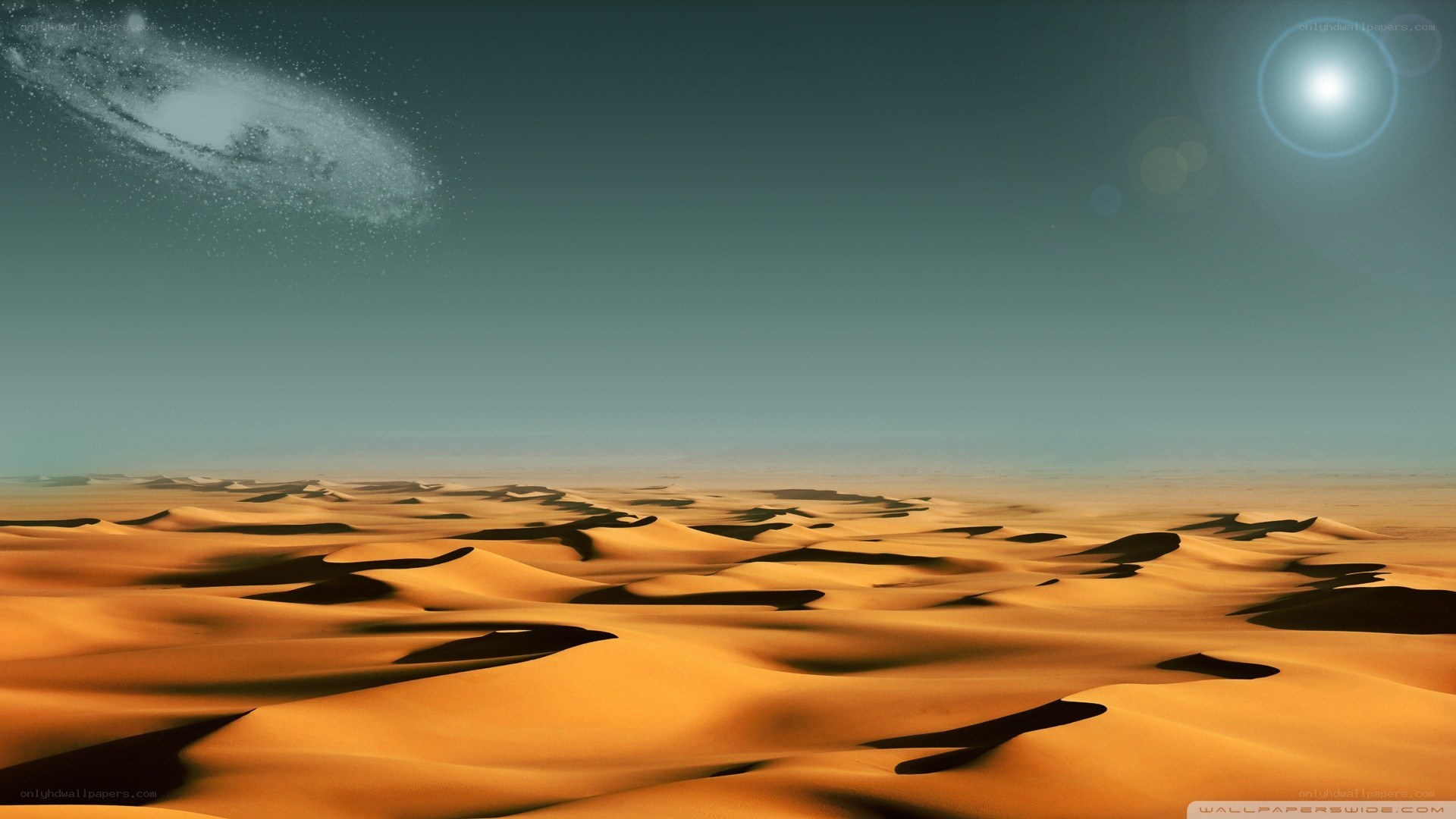 Desert landscape with galaxy