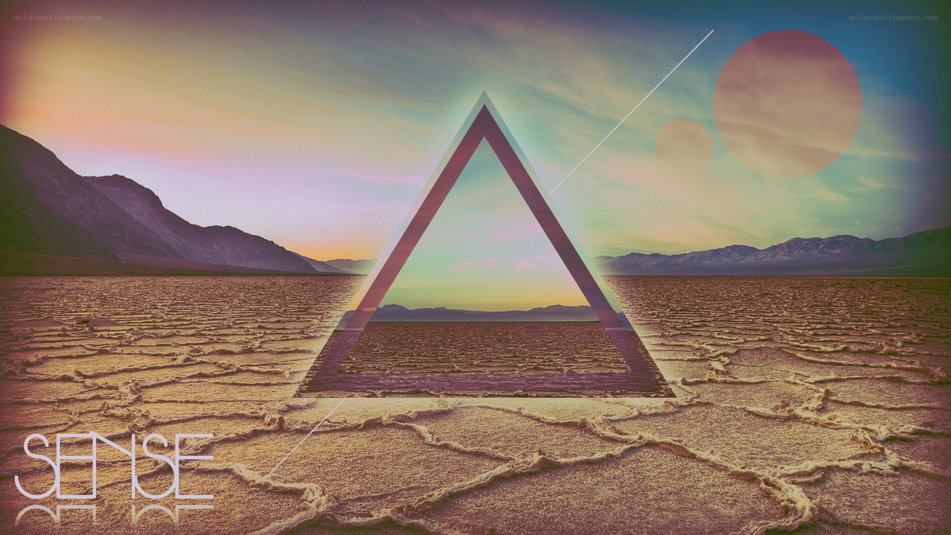 Desert landscape with geometric overlay