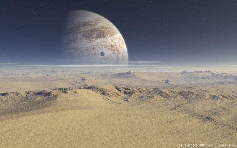 Desert landscape with giant planet