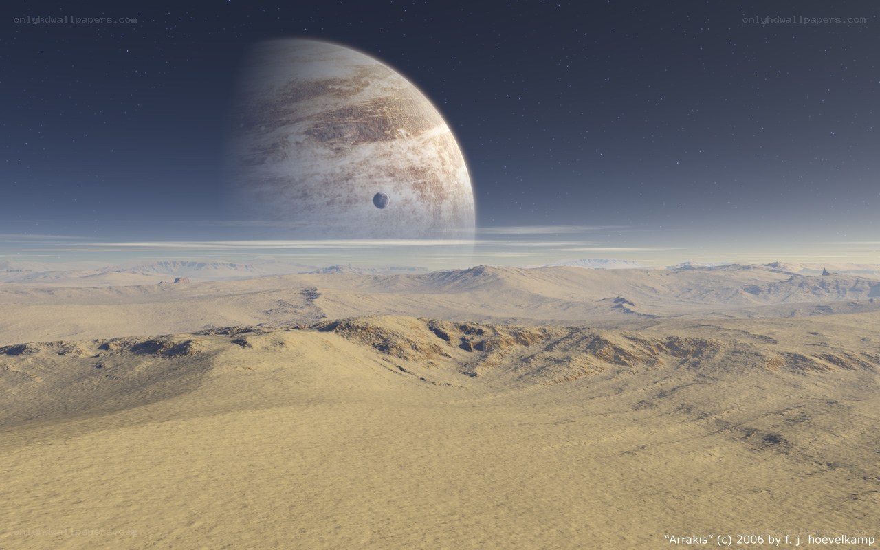 Desert landscape with giant planet