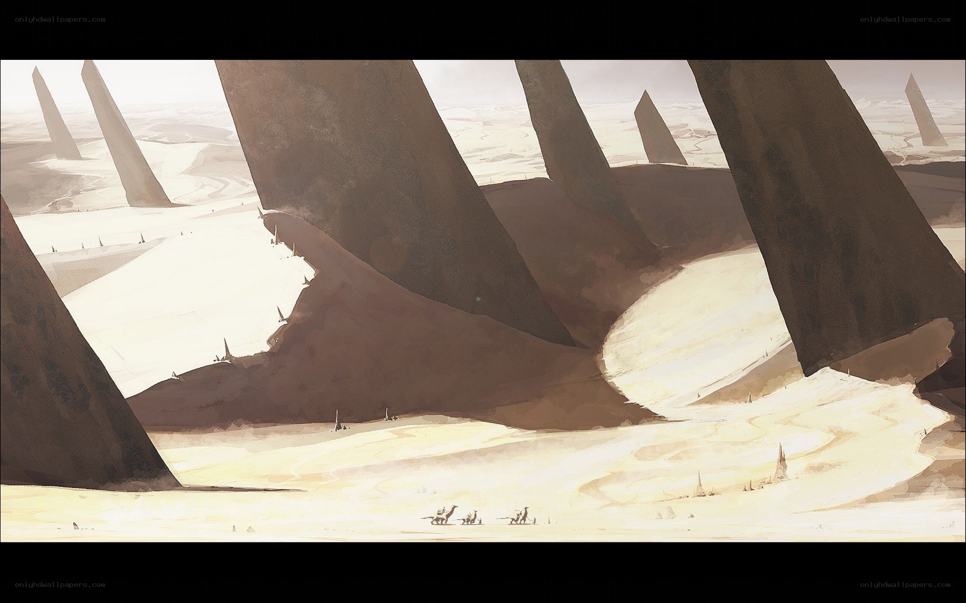 Desert landscape with giant structures