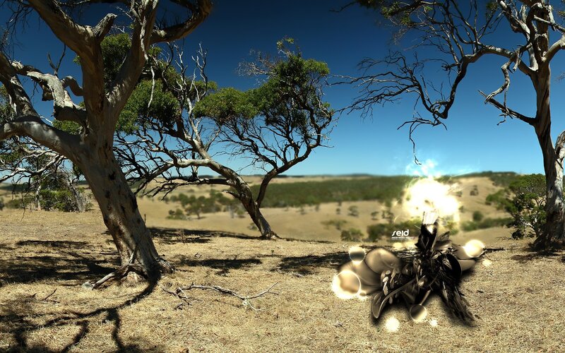 Desert landscape with glowing object