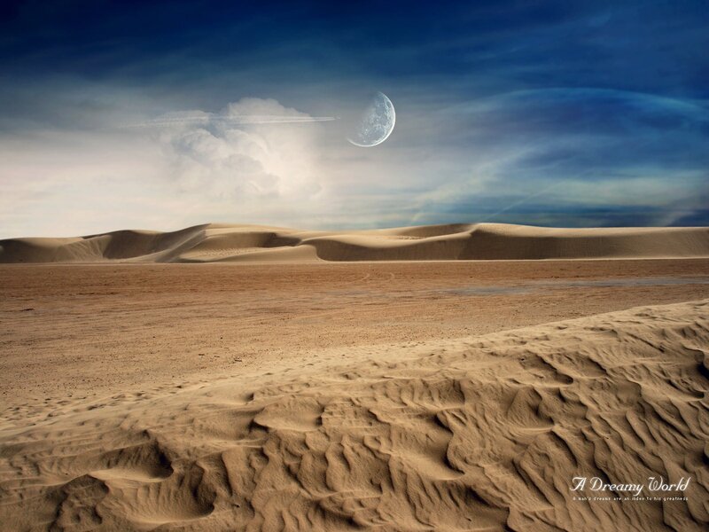 Desert landscape with moon