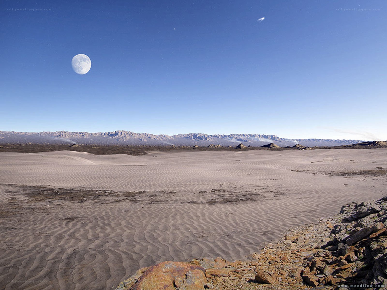 Desert landscape with moon
