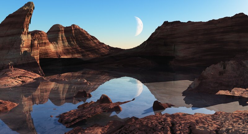 Desert landscape with moon reflection