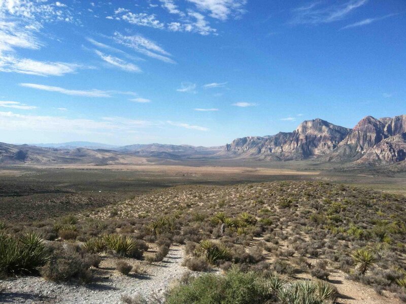 Desert Landscape with Mountains — Blue, Serene, Afternoon, Photograph, Sky, Vegetation
