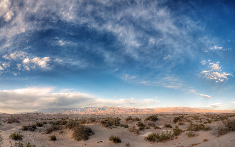 Desert Landscape with Mountains — Blue, Serene, Afternoon