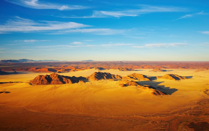 Desert Landscape with Mountains — Blue, Serene