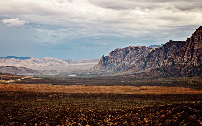 Desert Landscape with Mountains — Brown, Dramatic, Afternoon, Photograph, Valley