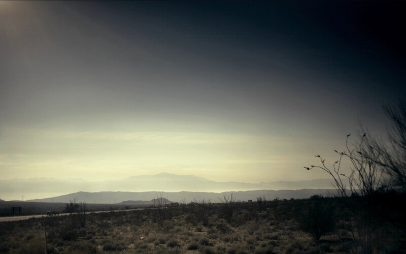 Desert Landscape with Mountains — Gray, Dramatic, Sunset