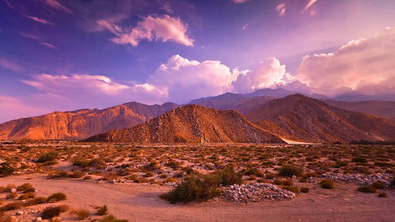 Desert Landscape with Mountains — Purple, Dramatic