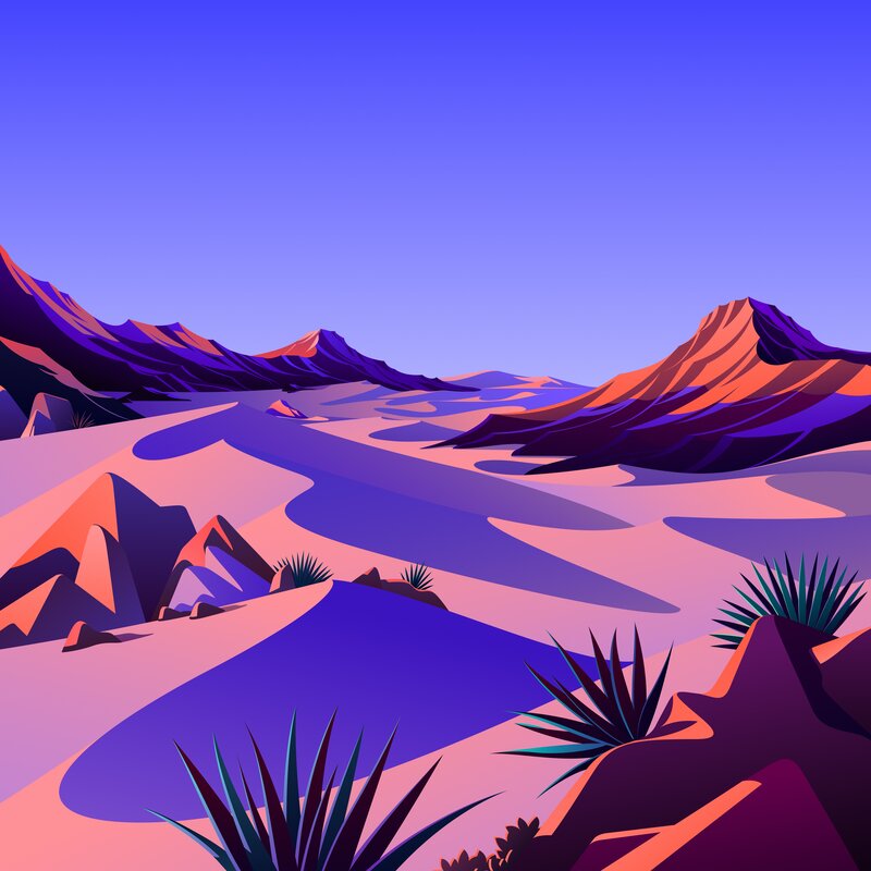 Desert Landscape with Mountains — Purple, Serene