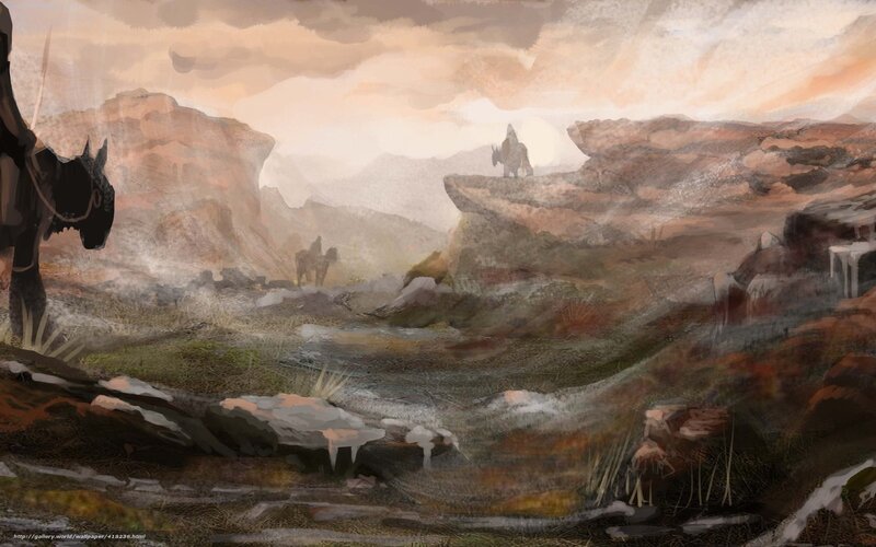 Desert landscape with riders