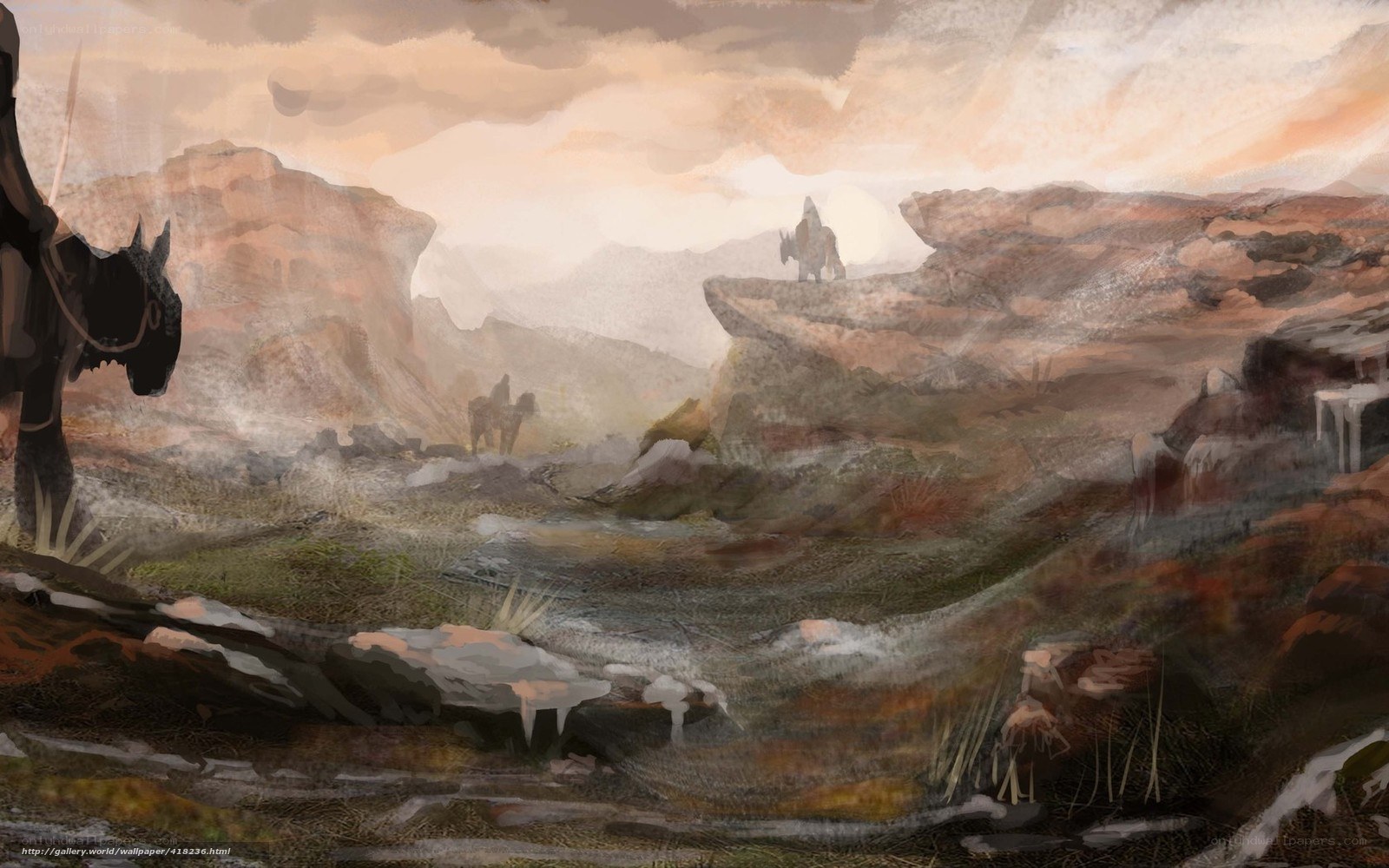 Desert landscape with riders